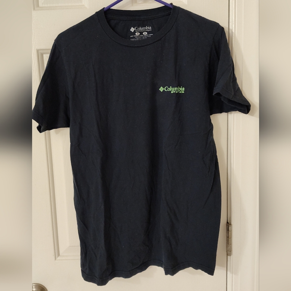 Columbia Sportswear PFG US Flag Fish Black Short Sleeve Cotton T-Shirt Men's M - Picture 2 of 5